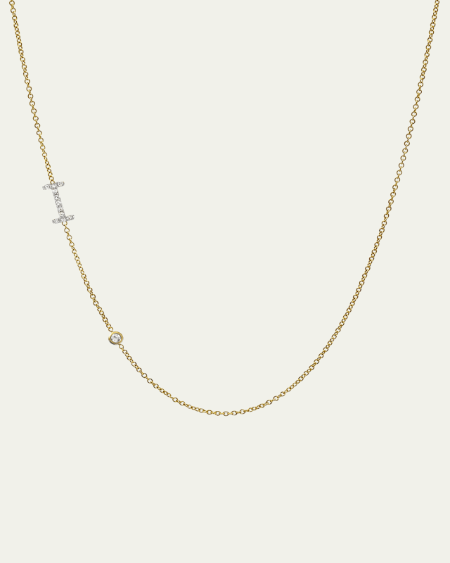 14K Yellow Gold Diamond Initial I Necklace